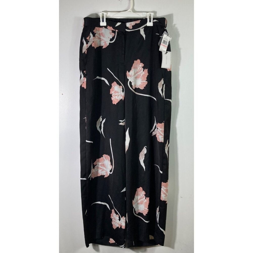 Womens 1state Wide Leg Pants‎ Black Pink Florals Twilight Hour 10 NWT